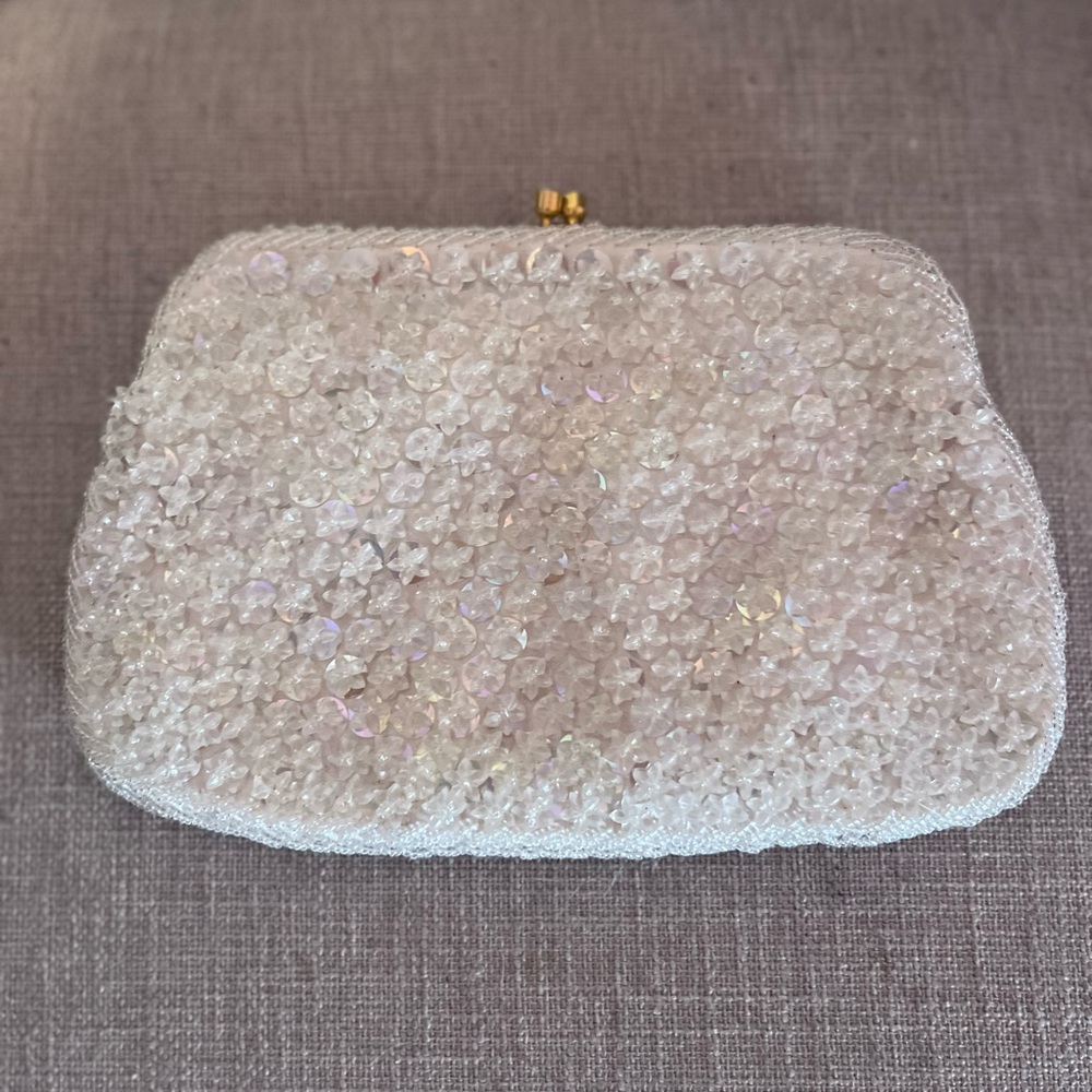 Elegant White Beaded Clutch